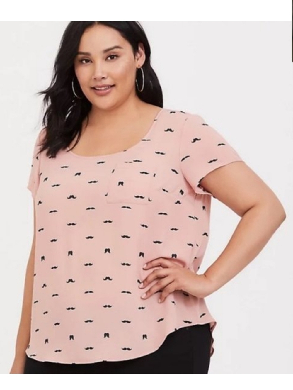 Torrid Pink Scoop Neck Blouse with Black Mustache Print Sz 0